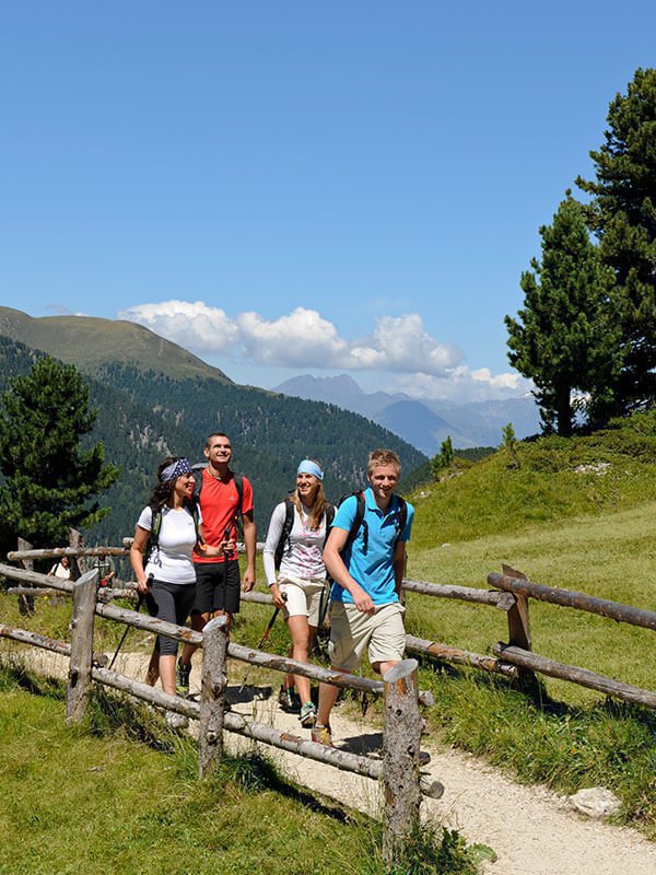Hiking in the summer vacation at the Plan de Corones in South Tyrol